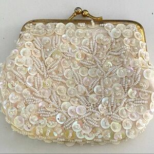 Vintage sequin & micro bead small white purse
